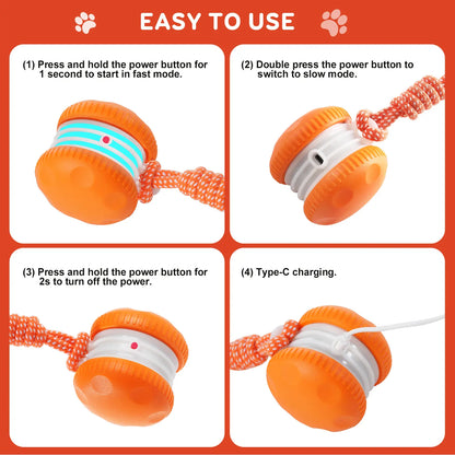 QGI Interactive Dog Ball - Motion-Activated Automatic Rolling Toy with Rope for Dogs of All Sizes, Designed for Stimulation and Boredom Relief